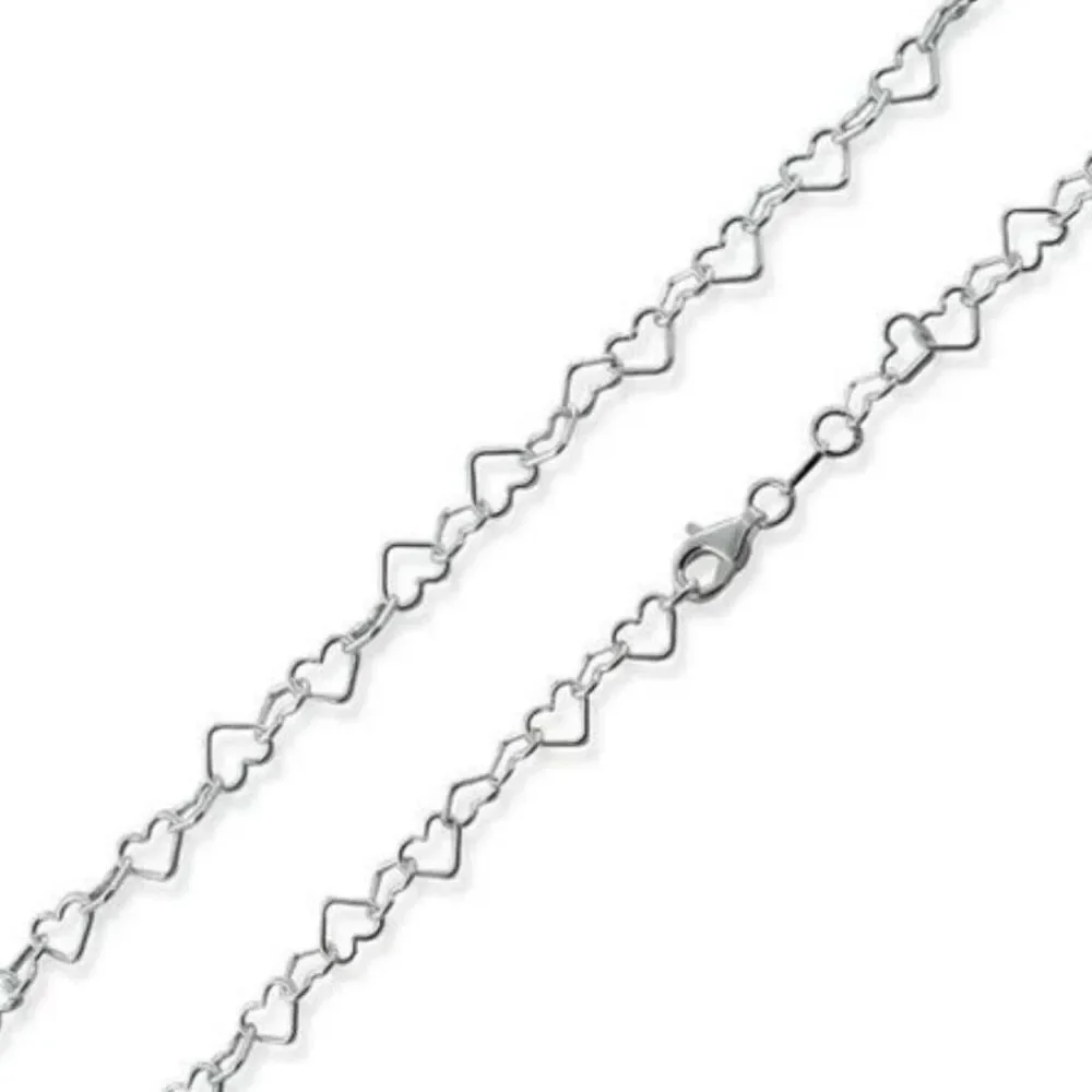 Italian Sterling Silver Heart Link 18” Chain 4.4mm New